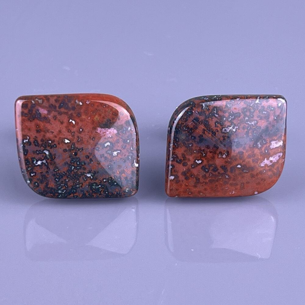 Red Black Agate Stone Cufflinks Speckled Flecks Polished Finish Vintage
